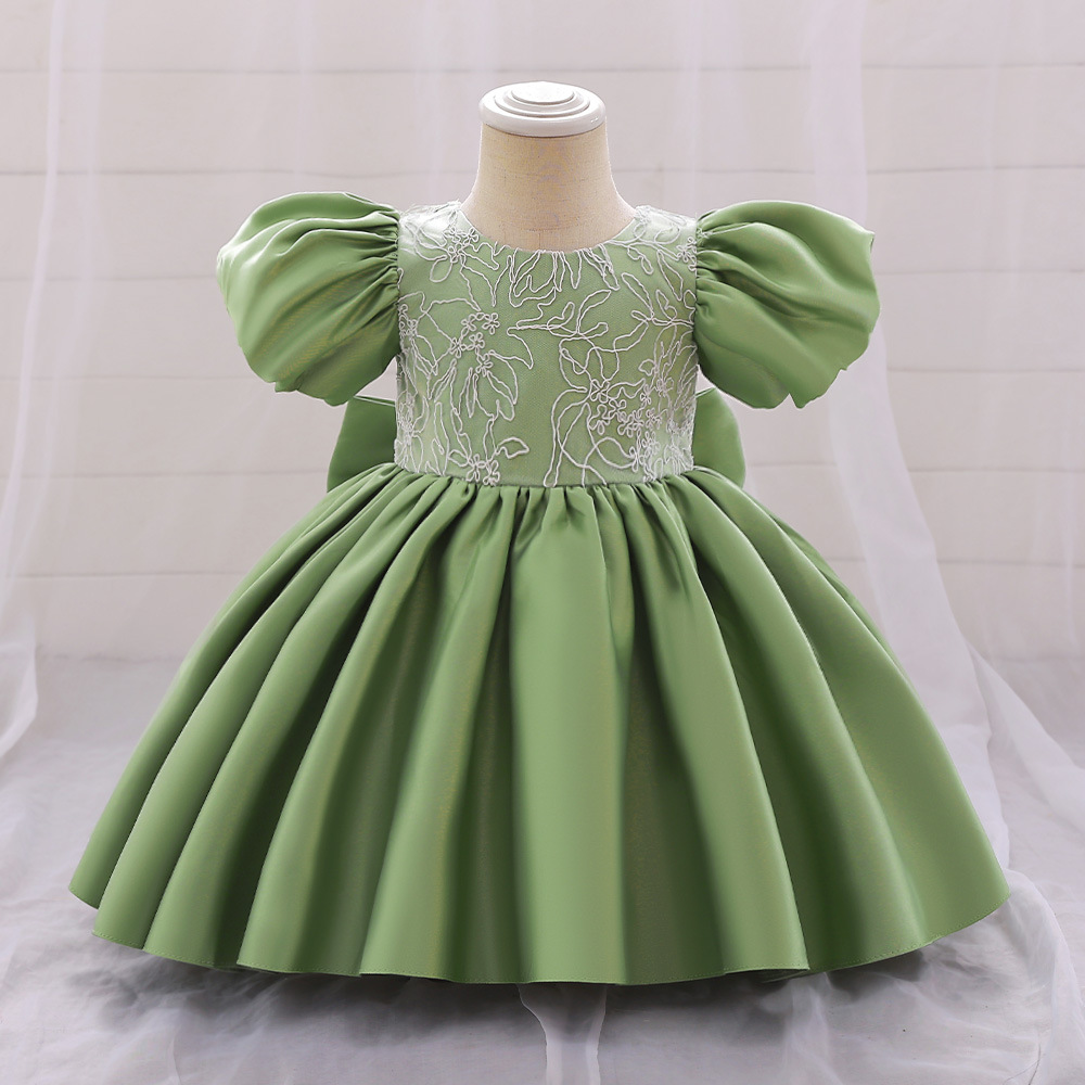 Picture of Children's Satin Puff Sleeve Princess Dress 2025 New Host Piano Playing Baby One-Year-Old Puffy Dress Skirt