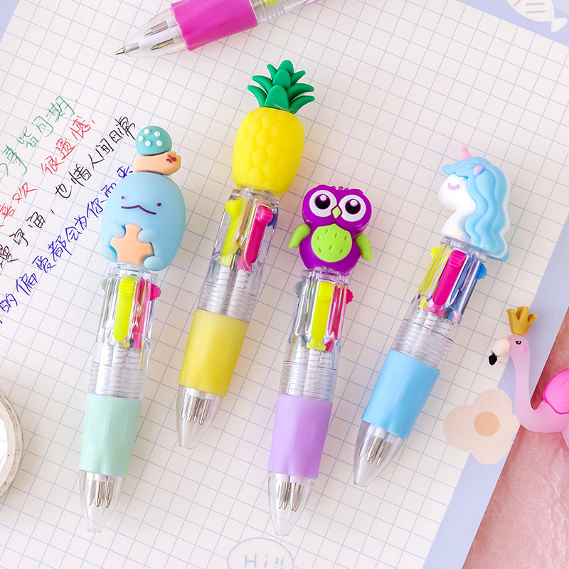 Picture of Korean cute cartoon cute head four-color mini color ballpoint pen student stationery gift prizes wholesale