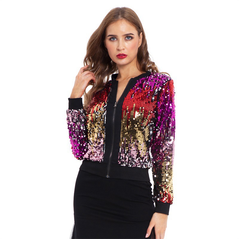 Picture of 9272 cross-border Europe and the United States Amazon wish autumn and winter sequins gradient color women's sweater jacket coat