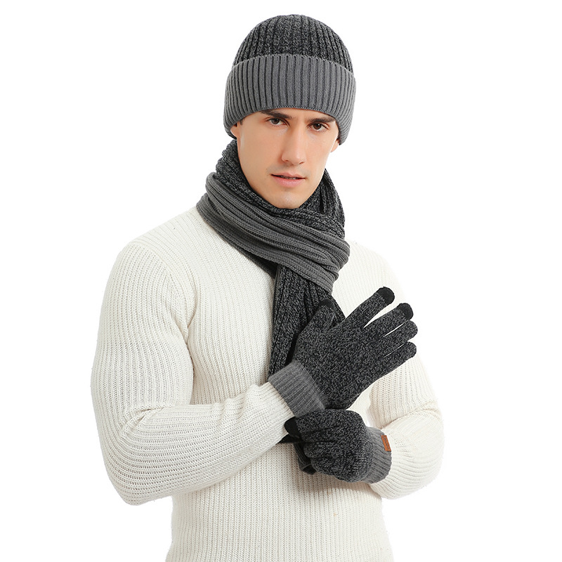Picture of Amazon autumn and winter New European and American wool hat suit color matching knitted hat thickened scarf gloves three-piece set
