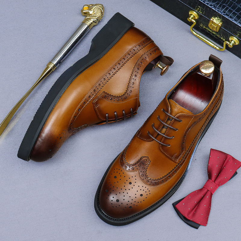 [Automatic Distribution Exclusive] Leather Shoes Men's Height Increasing Men's Shoes Cowhide Leather Men's Business Shoes Thick Sole Dress Shoes