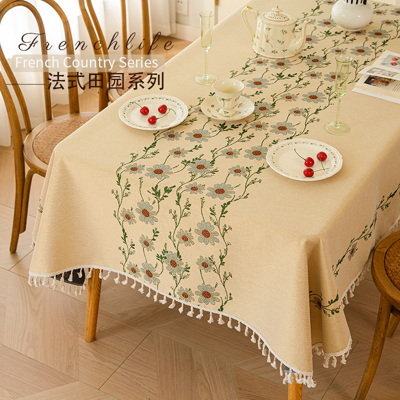 New Style High-grade Embroidered Pastoral Small Fresh Tablecloth Cotton and Linen French Style Pastoral Tablecloth High-grade Light Luxury Household Tablecloth