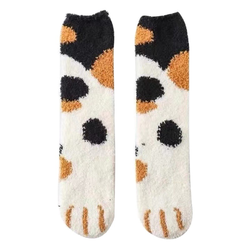 Plush socks women's coral fleece autumn and winter thickened warm long men's socks floor socks cute cat claw home sleep socks