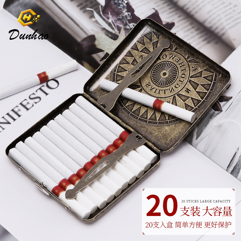 Picture of New Bronze Condensed Flower 20-Pack Metal Imitation Copper Cigarette Box Flip-Top Gift Box Carved and Engraved Pressure-Resistant and Dust-Proof Cigarette Box