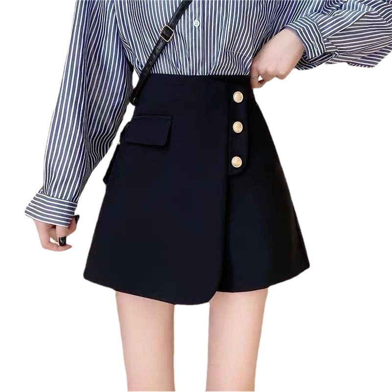Black Suit Shorts Women's Spring 2023 New Fashion Irregular High Waist Culottes Slimming Wide Leg Trendy Pants