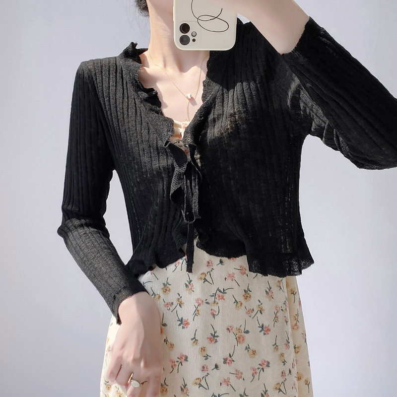 Picture of Sunscreen Knitted Cardigan Women's Thin Slip Skirt Outer Wear Air Conditioning Blouse Summer Shawl Ice Silk Small Waistle Fairy Jacket