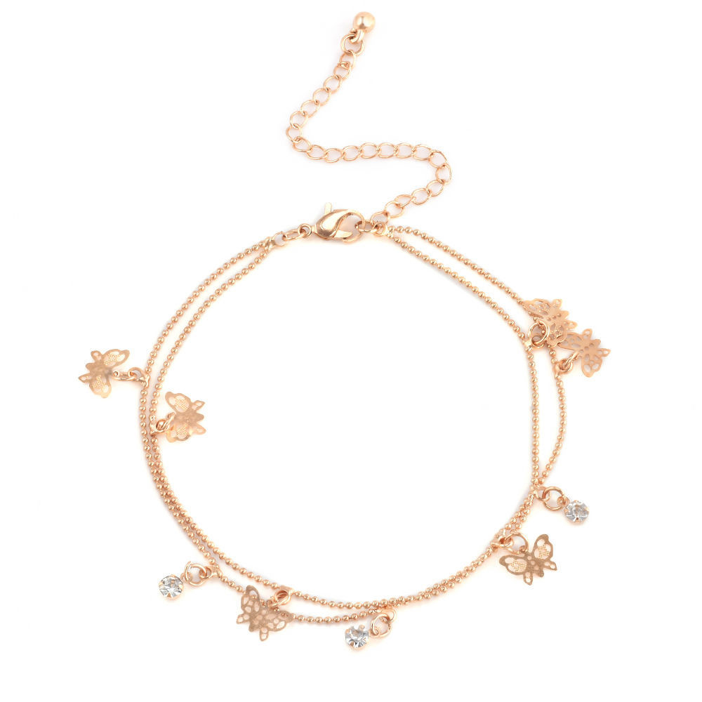 Picture of Aliexpress Jewelry Foot Accessories European and American New Style Double-Layer Butterfly Anklet Fashionable Alloy Women's Anklet Trendy