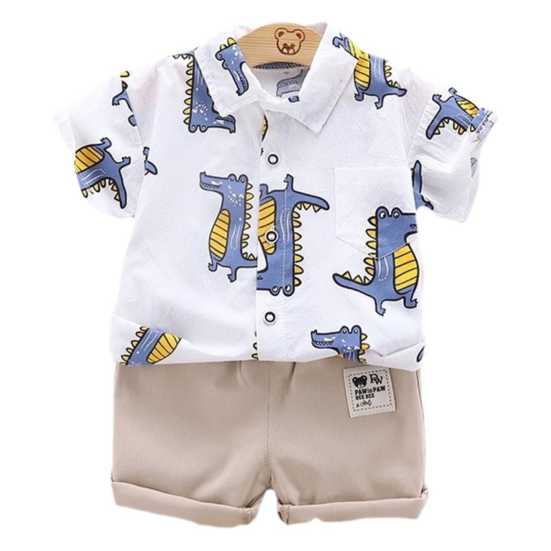 2023 Children's Summer Shirt Suit Korean Style Boys' Summer Suit Western Style Baby's Short-sleeved Shorts Two-piece Fashionable Suit
