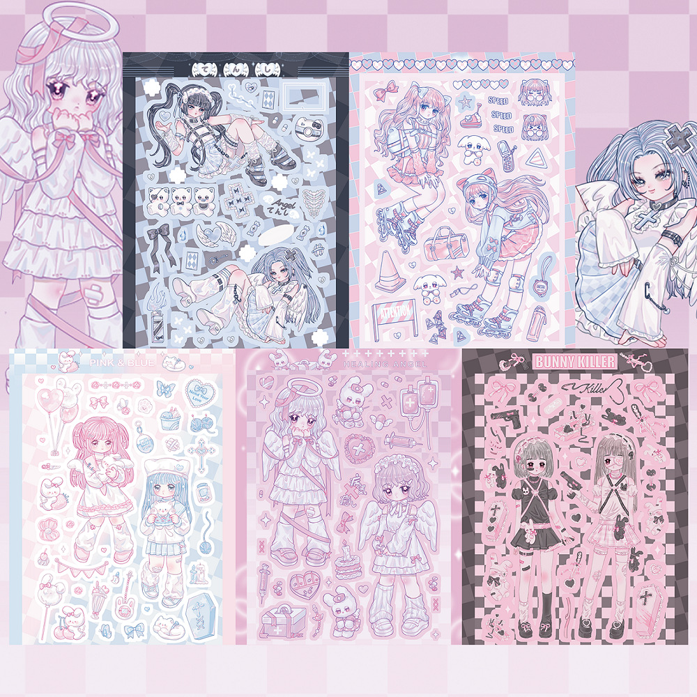 Coisini original sweet Asian style character sticker ins Korean version of sweet cool double girl goo card hand account sticker wholesale