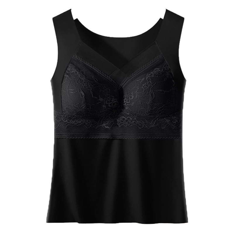 Autumn Thin Beautiful Back Lace Long Vest Women's Gather-up Fixed Cup for Non-lacing Non-lacing Outer Wear Base Vest for Women