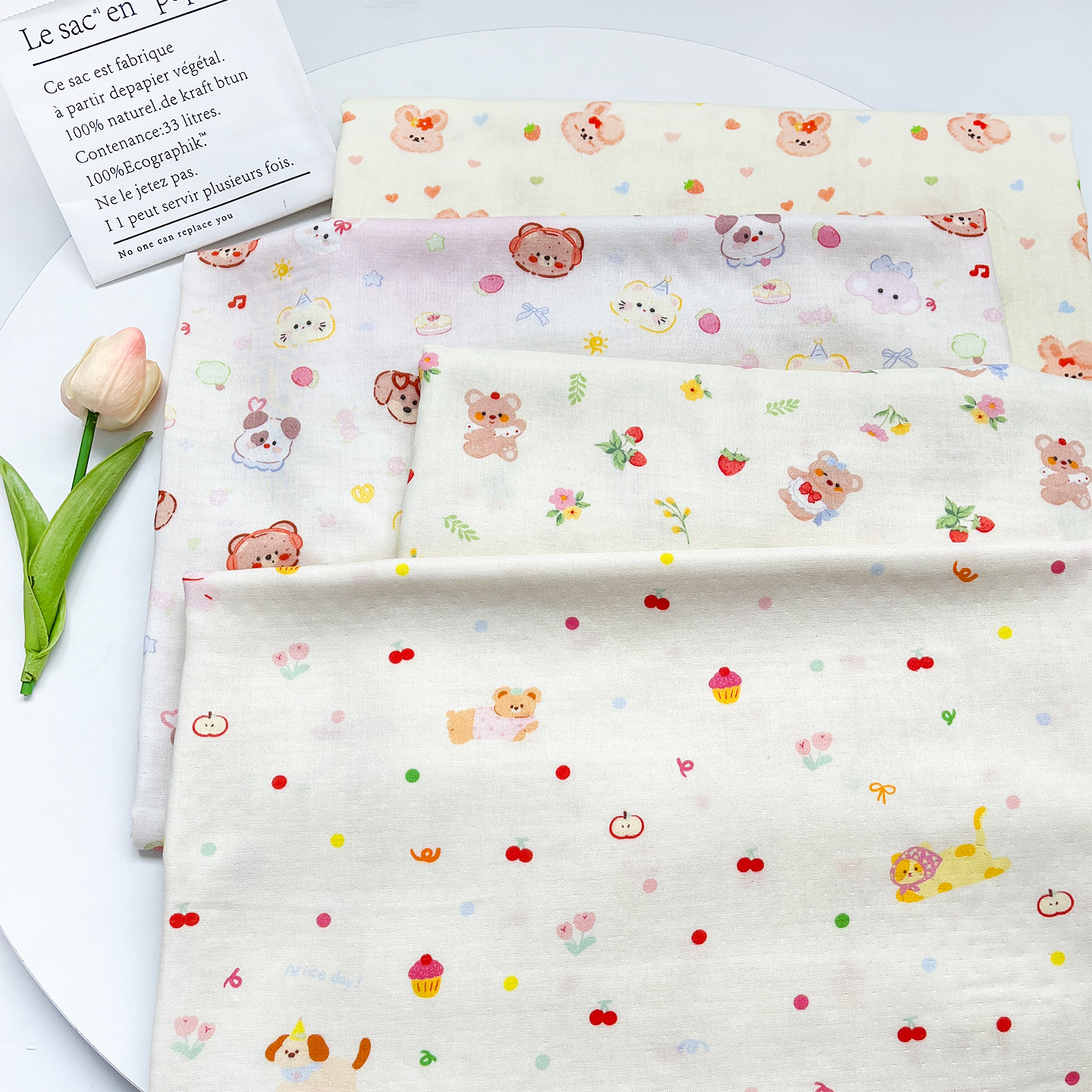 Bamboo Fiber Gauze Cartoon Printed Fabric Baby Summer Anti-Mosquito Pants Clothing Home Clothes Saliva Towel Bath Towel Fabric