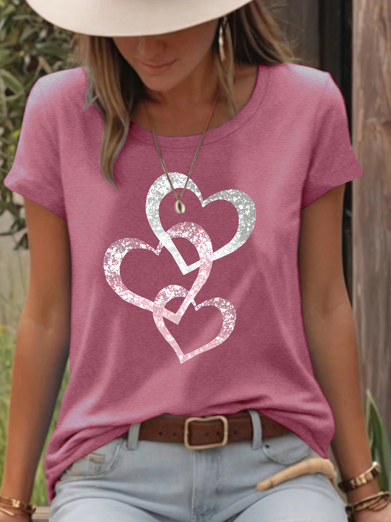 Picture of European and American in stock round neck short sleeve t-shirt love printing summer new comfortable t-shirt cross-border hot sale