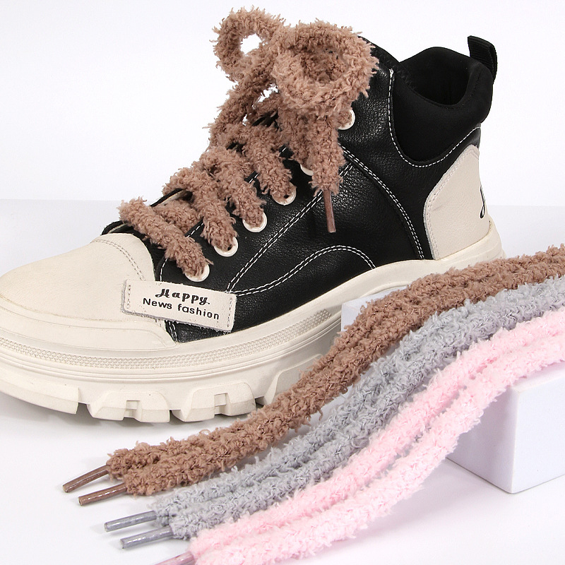 Cross-Border Amazon Plush Shoelaces Flat Cute Snowflake Velvet Colorfulful Widened Shoelace Rope Adapted to Aj Plush Shoelaces