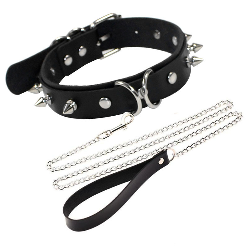Picture of European and American Exaggerated Adult Sex Products Rivet Collar Flirting Necklace Neck Neck Set Dog Slave Special Traction Rope Set