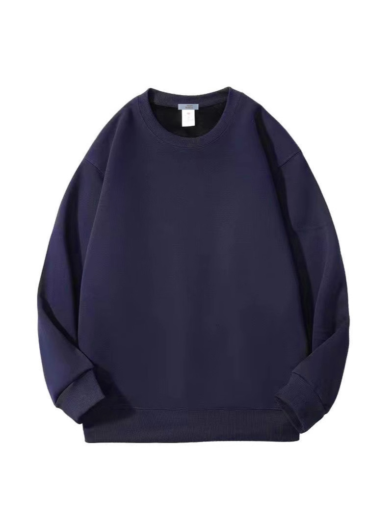 Autumn and Winter fleece-lined Heavy Loose Round Neck Sweater Loose Casual Simple Solid Color All-match Thick Base Shirt
