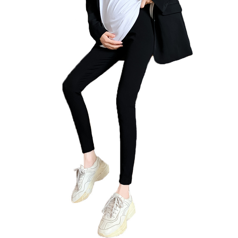 Picture of Pregnant women's pants spring and autumn leggings belly support pants adjustable solid color thin Korean style pregnant women's cropped pants skinny pants