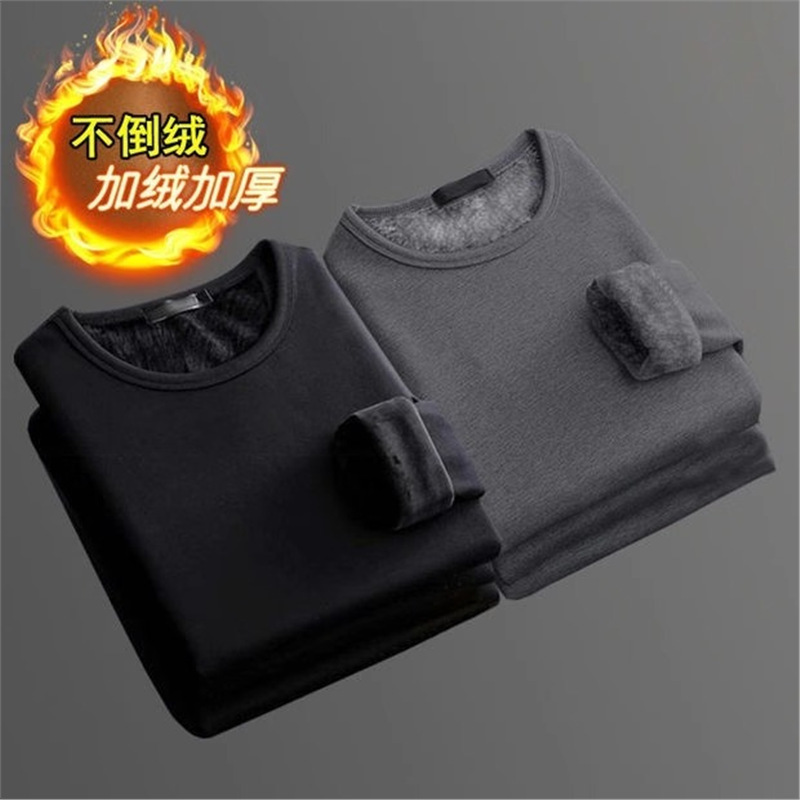 Picture of Long-sleeved T-shirt Women's Winter Trendy Brand Solid Color Crewneck Base Shirt fleece-lined Thickened Warm Inner Clothes Trendy T-shirt