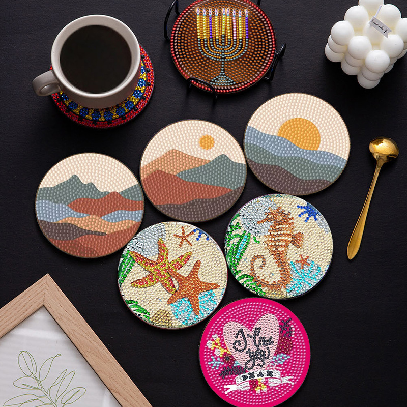 Picture of Diamond Painting Coaster Placemat DIY Full Diamond Acrylic Round Mandala Christmas Valentine's Day Mosaic