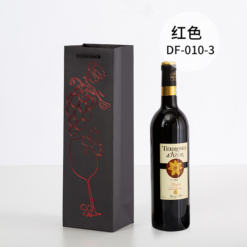 Picture of Red Wine Portable Paper Bag in Stock Hot Stamping Practical Red Wine Gift Packaging Bag Wine Portable Paper Bag Wholesale