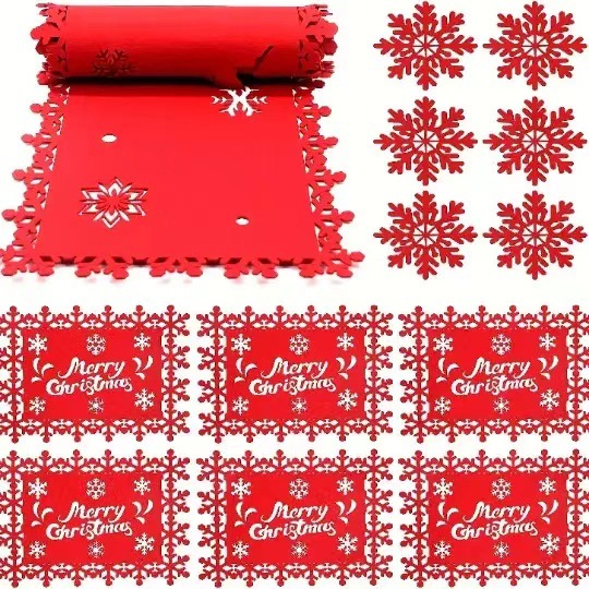 Picture of Cross-border supply felt meal coasters Christmas table decorations creative hollow non-slip thermal insulation felt table mat