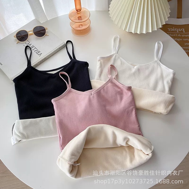 Picture of Autumn and Winter Warm Vest Women's Inner Wear Base Fleece-lined Thickened Cold-proof Student Small Sling Slim-fit Top Sleeveless Underwear