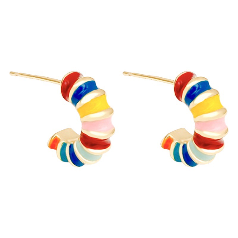 Bai Baihe's same color drop glaze enamel earrings 2023 new fashion earrings retro ring earrings women's high-end sense