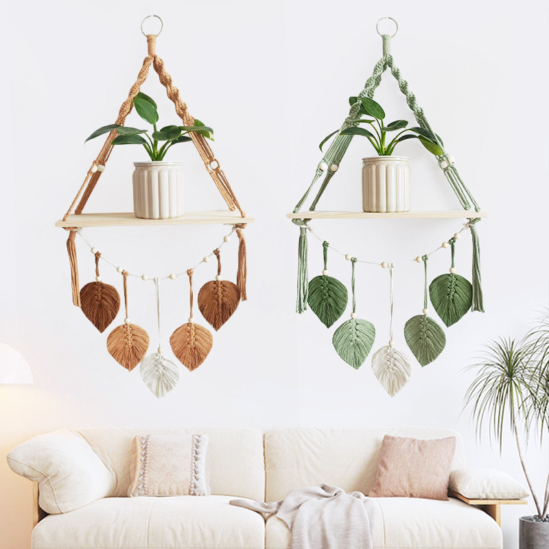 Cross-Border Tapestry Storage Rack Flower Pot Ornaments B&B Wall-Mounted Storage Rack Scandinavian Hand-Woven Storage Rack