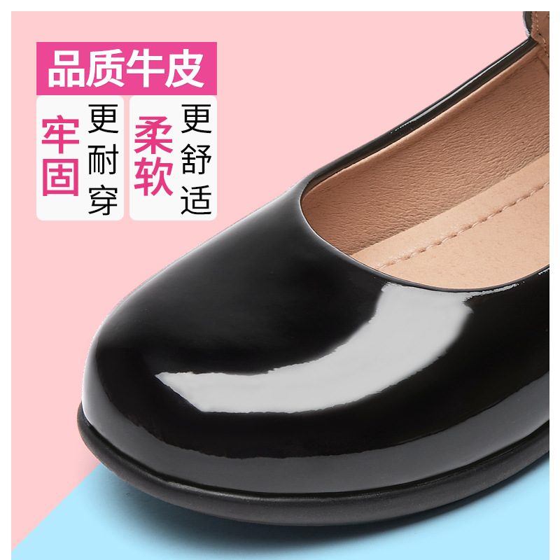 Picture of Girls' Leather Shoes, Children's Performance Shoes, Flower Girl Shoes, Student Black Flats, Ceremonial Shoes, School Shoes, Lightweight Velcro Shoes