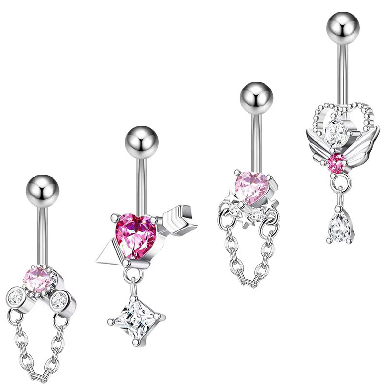 Factory wholesale European and American popular Cupid Love Pink pendant navel ring love zircon navel nail body piercing