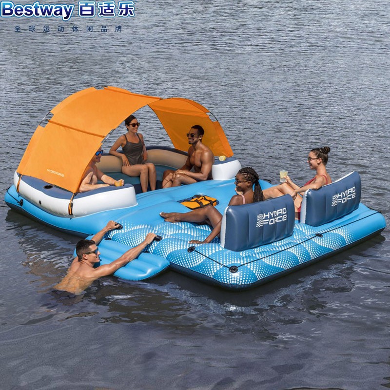 Bestway Large Inflatable Floating Island with Awning 8-10 People Drifting at Sea Adult Household Floating Sunshade Boat