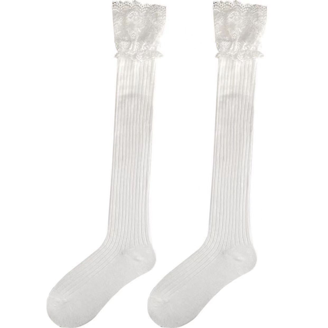 Picture of Long Tube Over-the-Knee Socks Autumn Socks Women's Japanese Style JK Girls Lolita Black and White Lace Shoe Socks Lace Shoe Socks