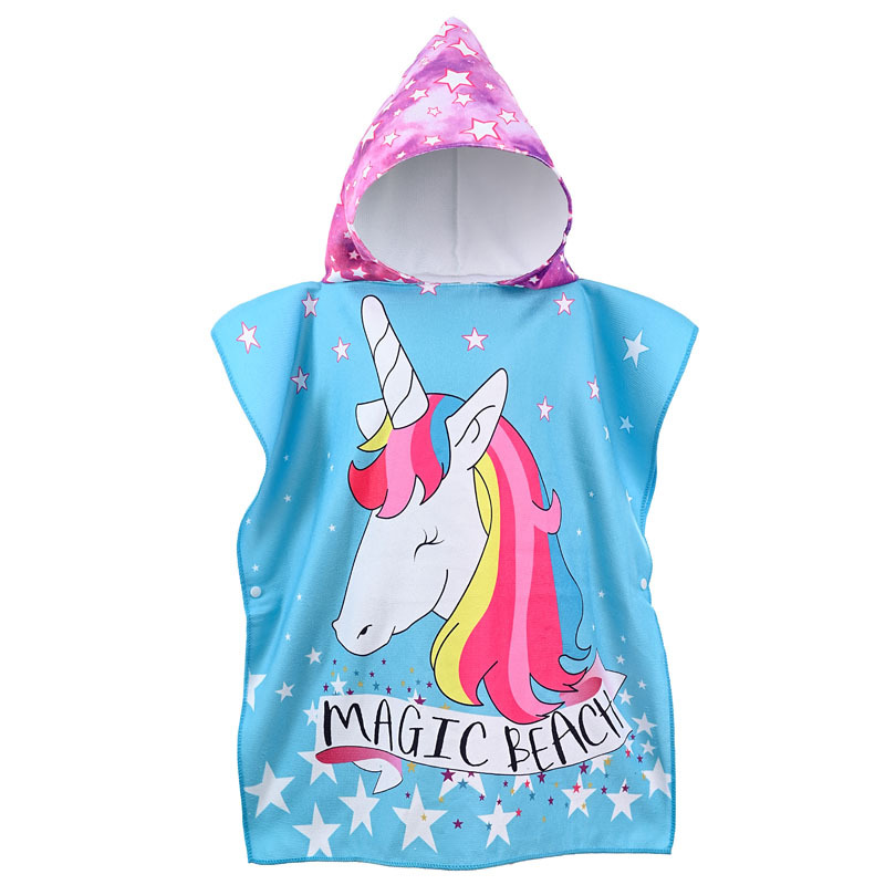 Picture of Children's Cape Bath Towel Microfiber Warp Knitted Cute Cartoon Printed Towel Can Be Worn in the Shower Hooded Absorbent Bathrobe