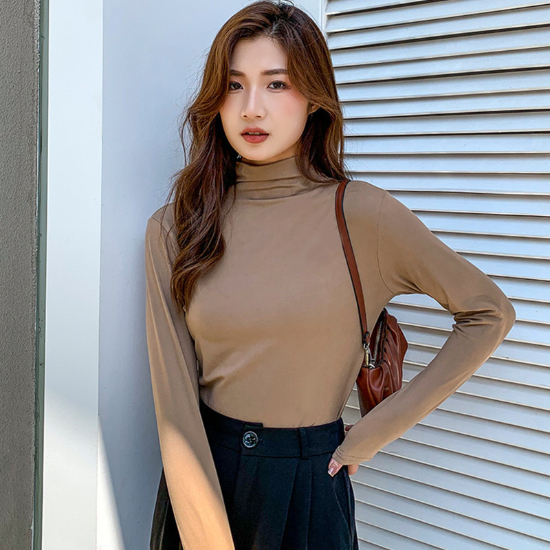 Picture of Milk Silk Bottoming Shirt Women's Long-Sleeved T-Shirt Half Turtleneck Spring, Autumn and Winter 2025 New Black Inner Style Tight Top
