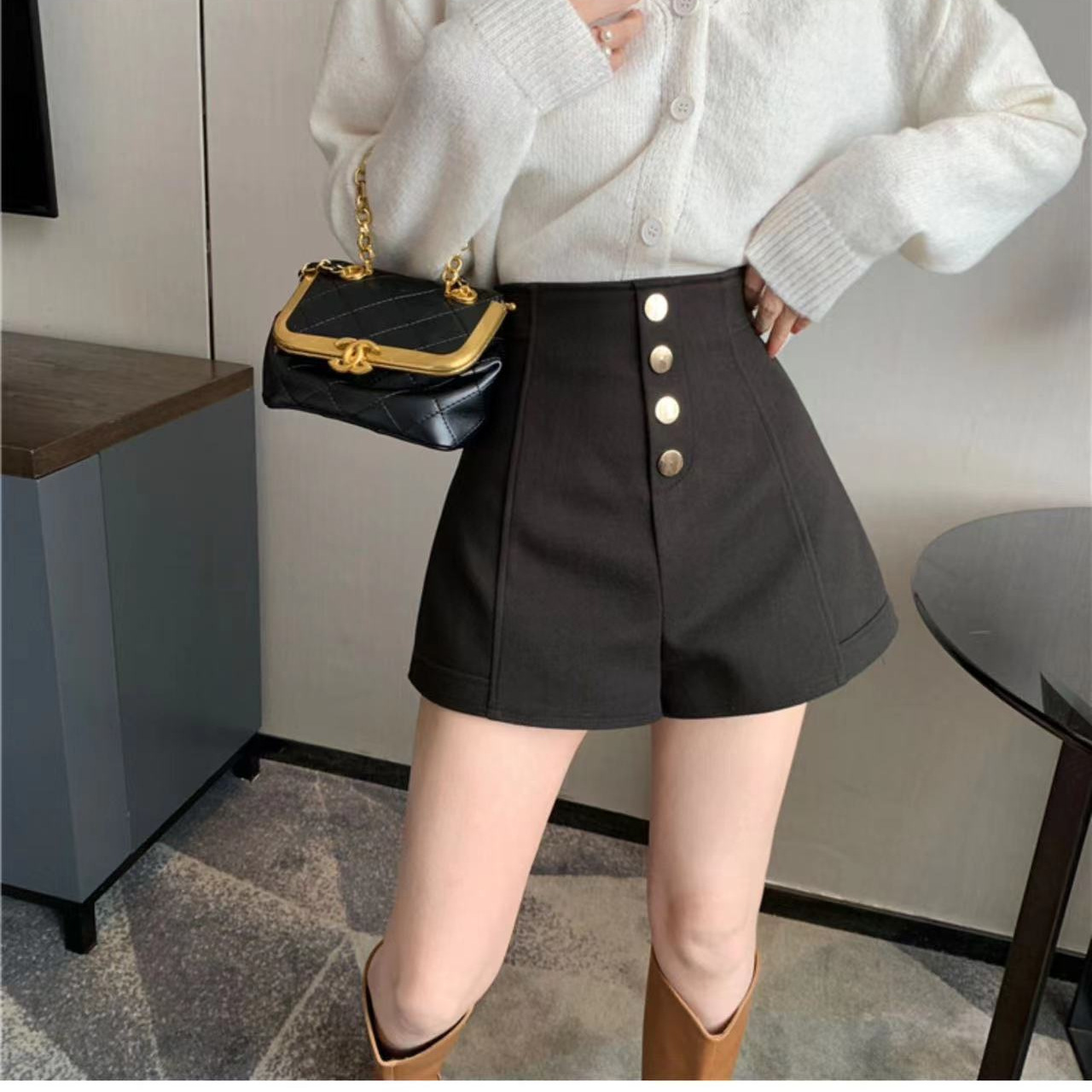 Picture of Breasted Shorts Women's Royal Sister Style High Waist Hip Slit A- Line Skirt Shorts Summer Hot Girl Sexy Casual Hot Pants