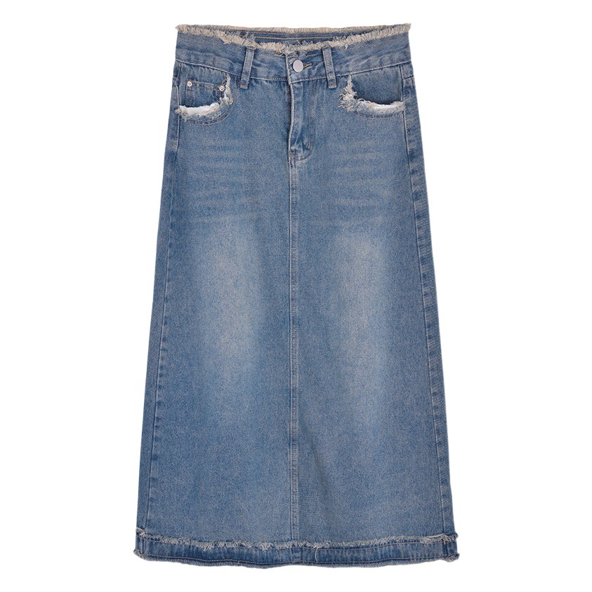 Rust Retro A- line Denim Skirt Women's Summer Ins-style Korean-style Hip Skirt High-waist Straight Half-length Skirt