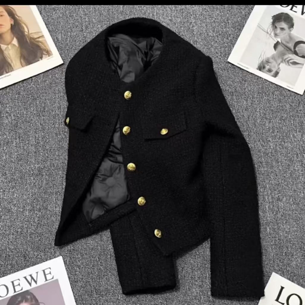 Lined Velvet Black 2024 New High-grade Round Neck Chanel Style Short Jacket for Small French Tweed Top