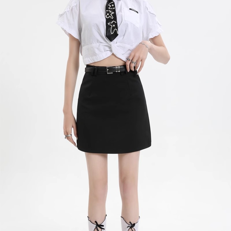 Black Short Skirt Women's Summer 2024 New High Waist Slimming One-step Hip A- line Skirt Small Suit Skirt