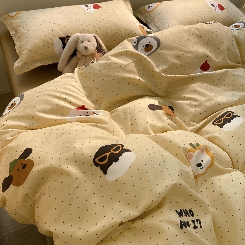 Picture of Washed Cotton Bed Sheet Four-Piece Set, Fresh Style Duvet Cover, Simple Ins Student Dormitory Three-Piece Duvet Cover Set