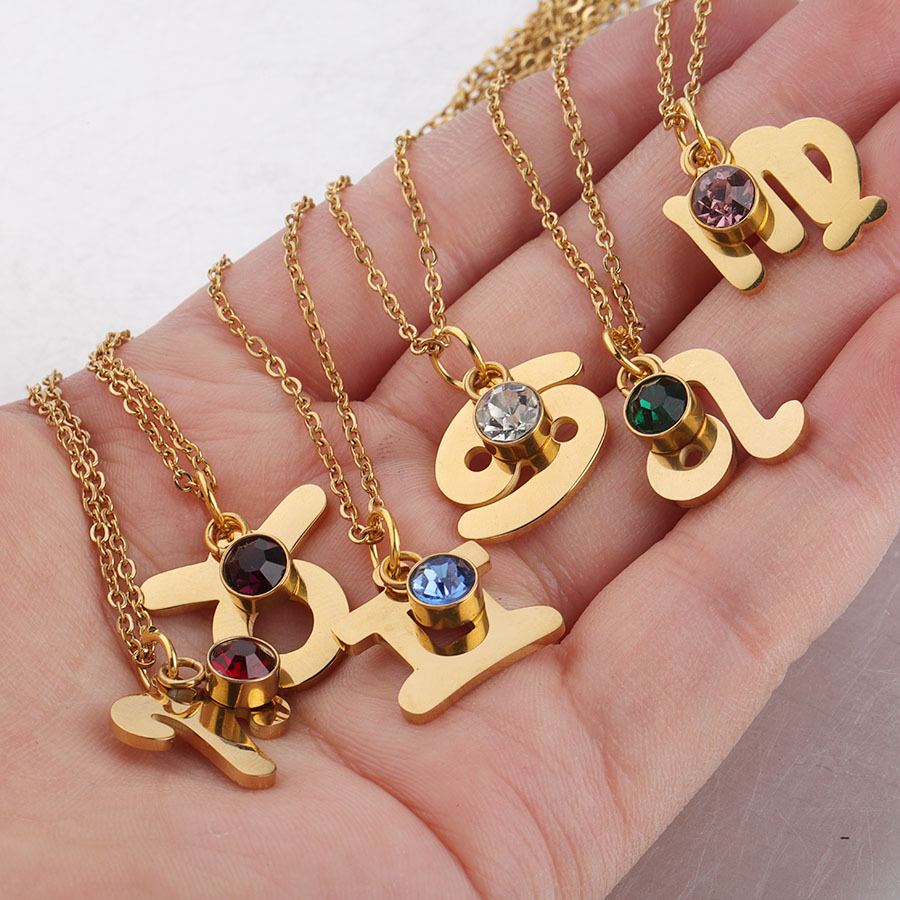 Picture of Golden Twelve Constellation Necklace Lucky Birthstone Birthstone Necklace European and American Constellation Necklace Stainless Steel Jewelry
