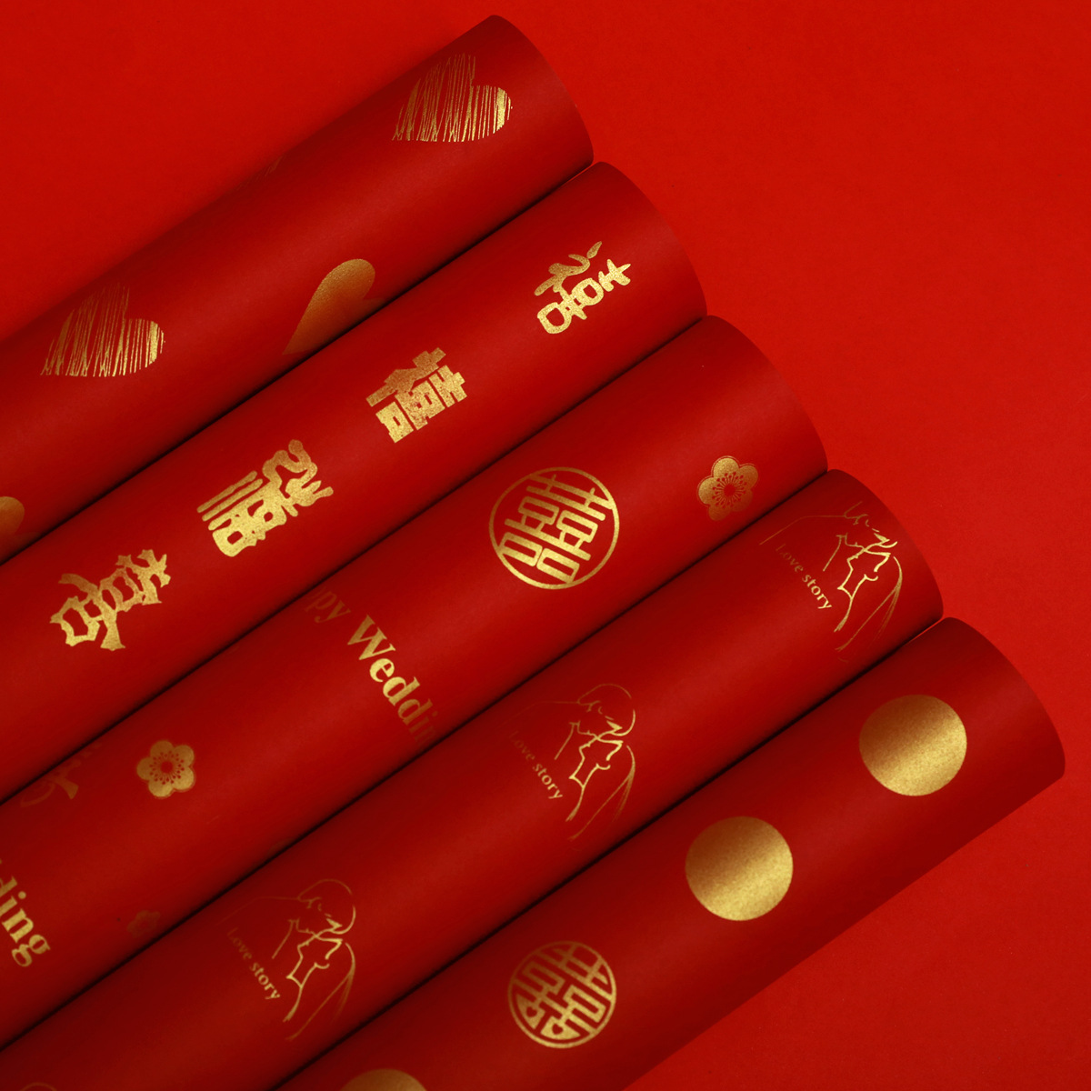 Wedding gift gift wrapping paper wholesale holiday red Chinese style wedding paper double happiness gold printing handmade paper