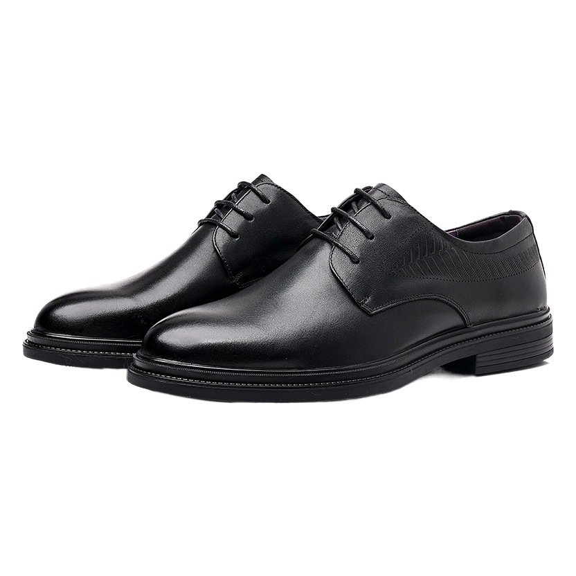 Men's Leather Shoes, Business Formal Wear, High-End Genuine Leather, Casual Black British Style Solid Color Men's Height-Increasing Wedding Shoes