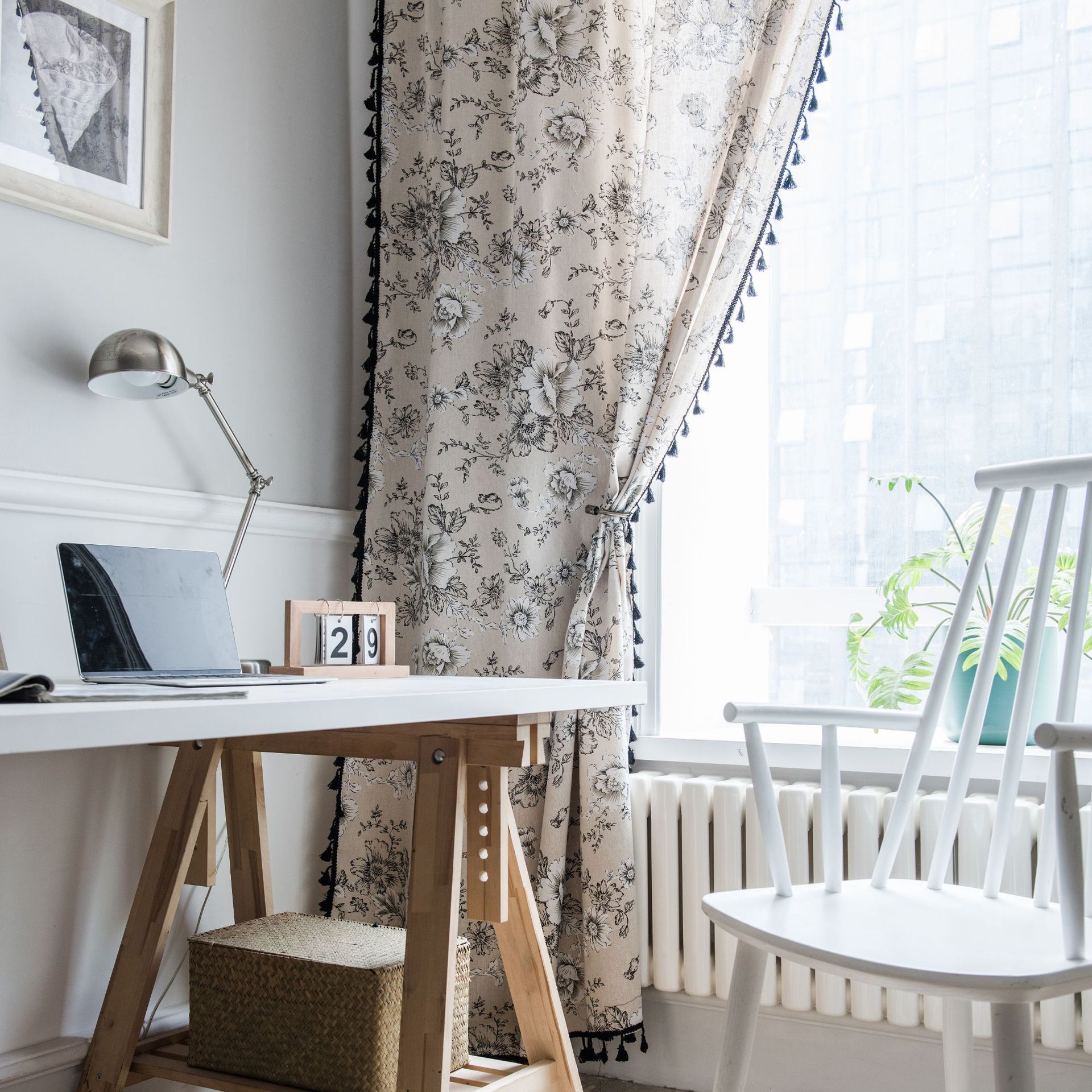 Curtain Finished Rose Printed Tassel American Style Small Window Kitchen Curtain Cotton and Linen Semi-Shaded Bay Window Small Window