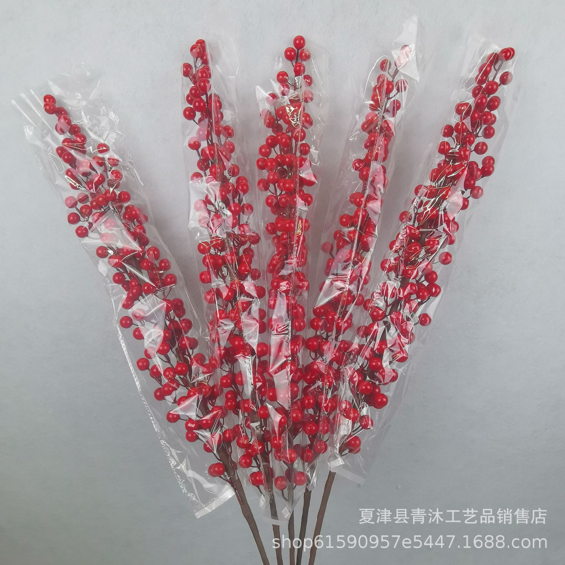 Picture of Factory wholesale multi-fork simulation red fruit fortune fruit Holly fruit Spring Festival decoration simulation flower blessing bucket accessories red fruit