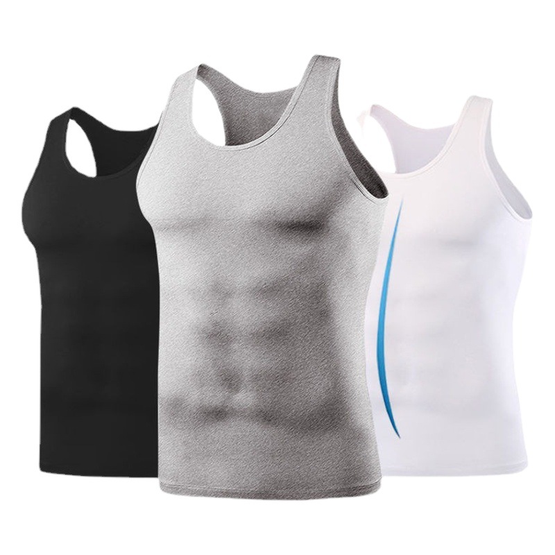 Summer Solid Color plus size Vest Men's Healthy Breathable Elastic Men's Vest Teenager Hurdle Sports Undershirt Base Trendy