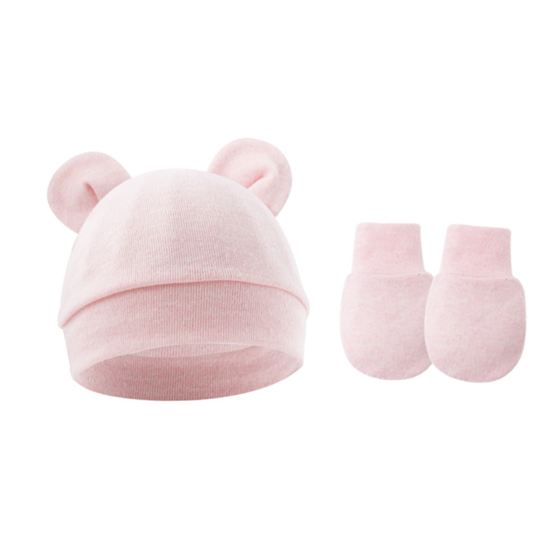Picture of 2023 foreign trade baby pullover cap Mickey ears baby hat newborn tire cap anti-scratch gloves 2-piece set