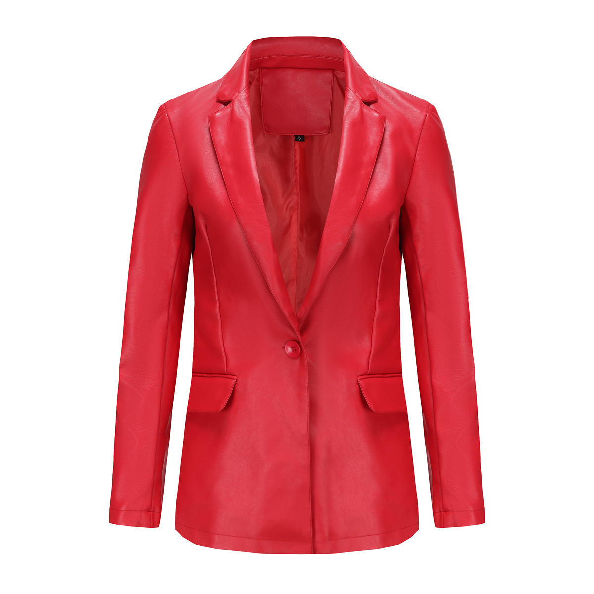 Picture of 2023 real shot new European and American small suit cross-border long sleeve coat women's single grain buckle commuter casual solid color leather coat