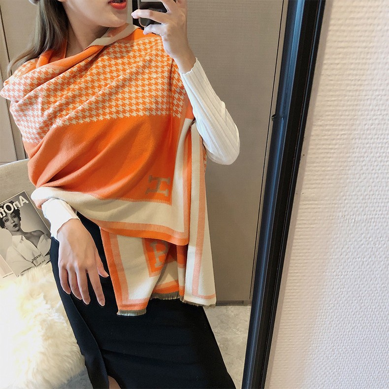 Picture of 2024 New Fashionable Big-Name Versatile Orange High-End Wool Cashmere Shawl Scarf for Women Winter Dual Use