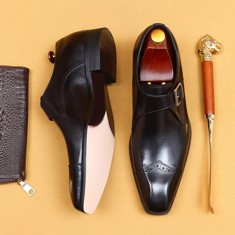 Picture of [vip for] handmade custom monk shoes men's British vintage buckle business formal leather square toe shoes