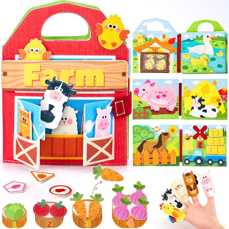 in stock felt early teaching can't tear up farm animal cognition early education pop-up book enlightenment baby learning board wholesale