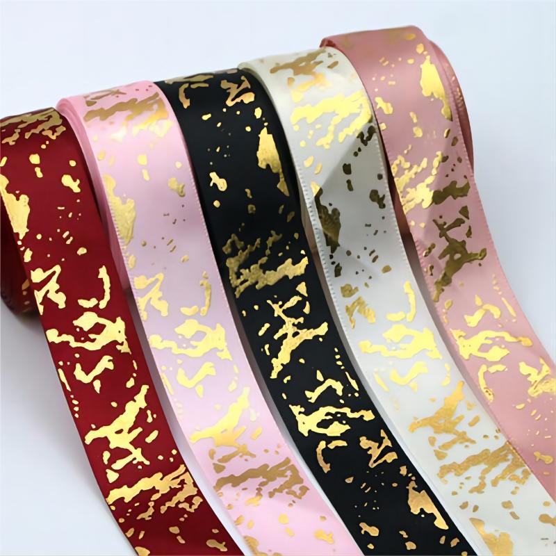 2.5cm Marble Pattern Bronzing Ribbon Ribbon Flower Art Gift Box Packaging Ribbon Ribbon Wholesale 9 m/Roll